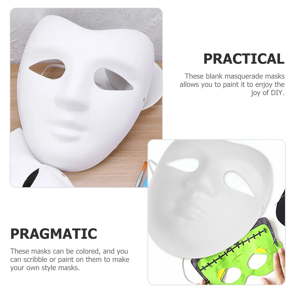 5 Pcs Face Mask Costume White Masquerade to Decorate Props Supplies Cosplay Accessories Male Paintable Party