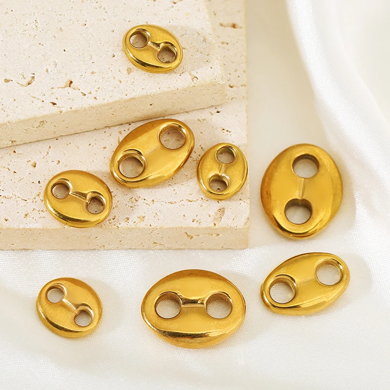 10pcs Stainless Steel Double Hole Coffee Bean Charm Oval Pig Nose Connector for DIY Necklace Bracelet Jewelry Making Supplies - Detail 1