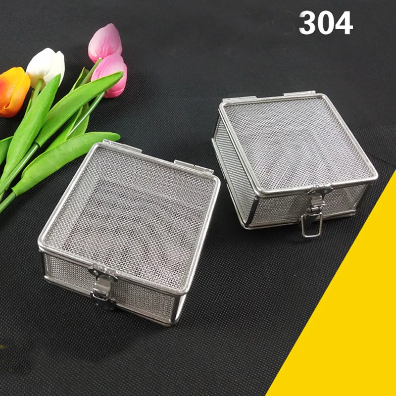 Fine mesh Medical precision instrument parts cleaning basket with lid dense mesh bone nail oral needle sterilization basket