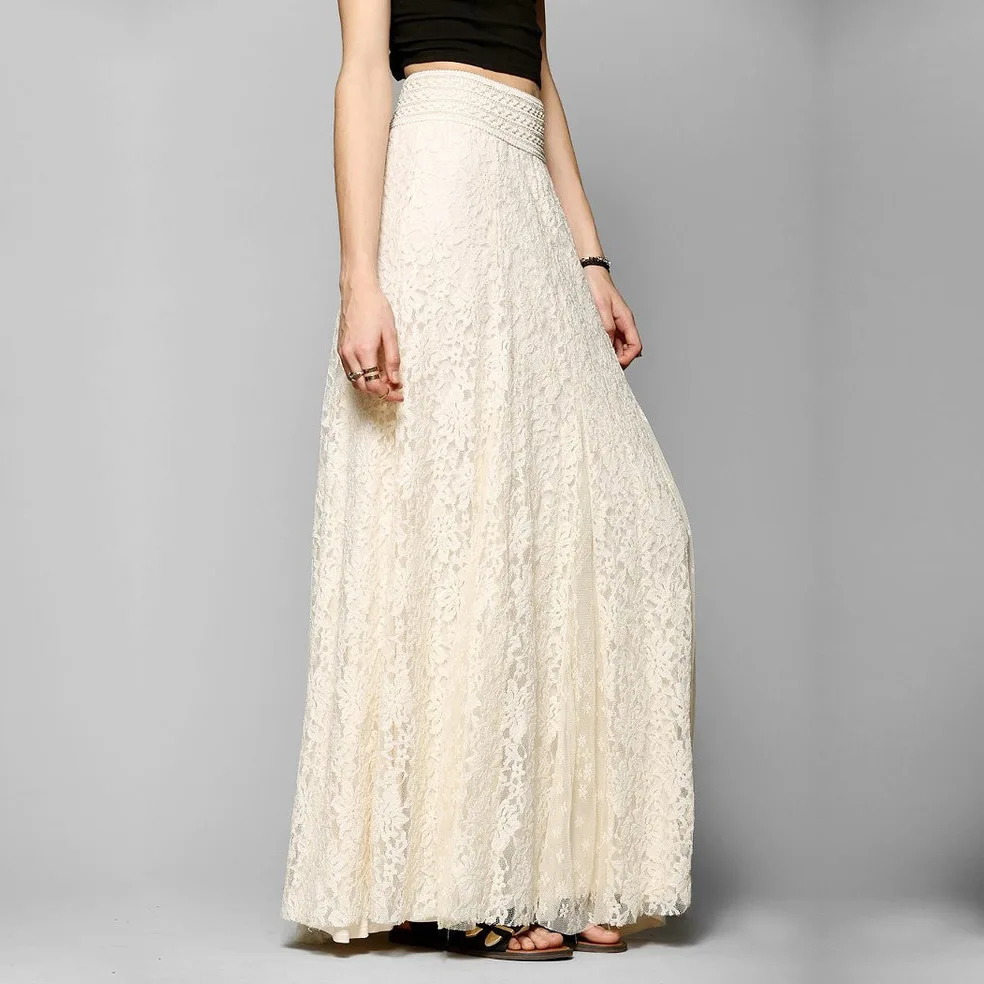 スリムハイウエストレーススカートミディ丈傘スカート夏新作レディースファッションドレースロング無地その他素材