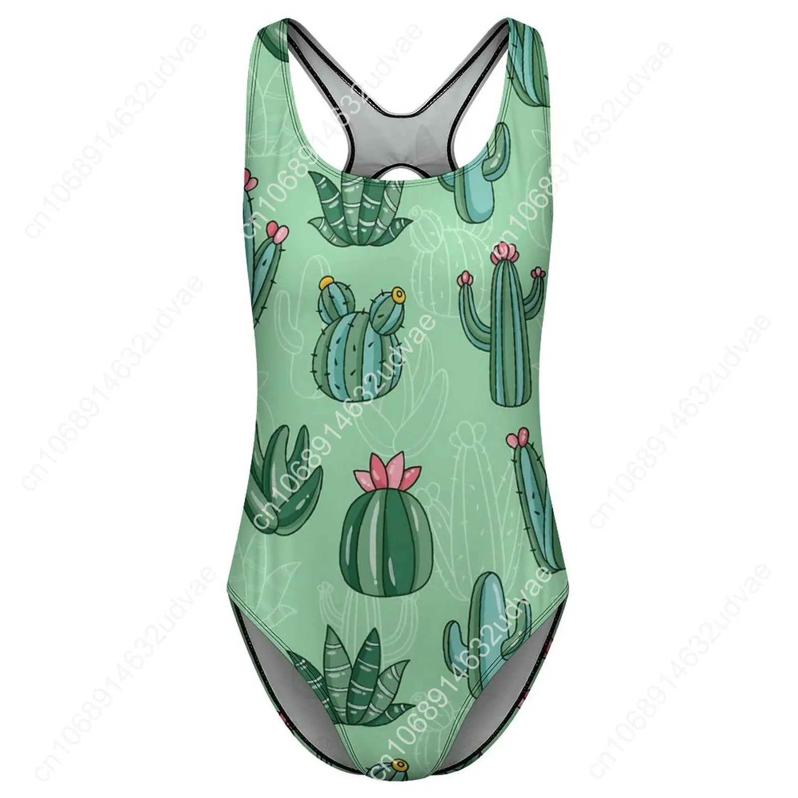 Traje de baño lindo de Cactus, traje de baño Sexy con estampado Floral rosa para mujer, trajes de baño de una pieza a la moda, trajes de baño de corte alto con realce para vacaciones Rave