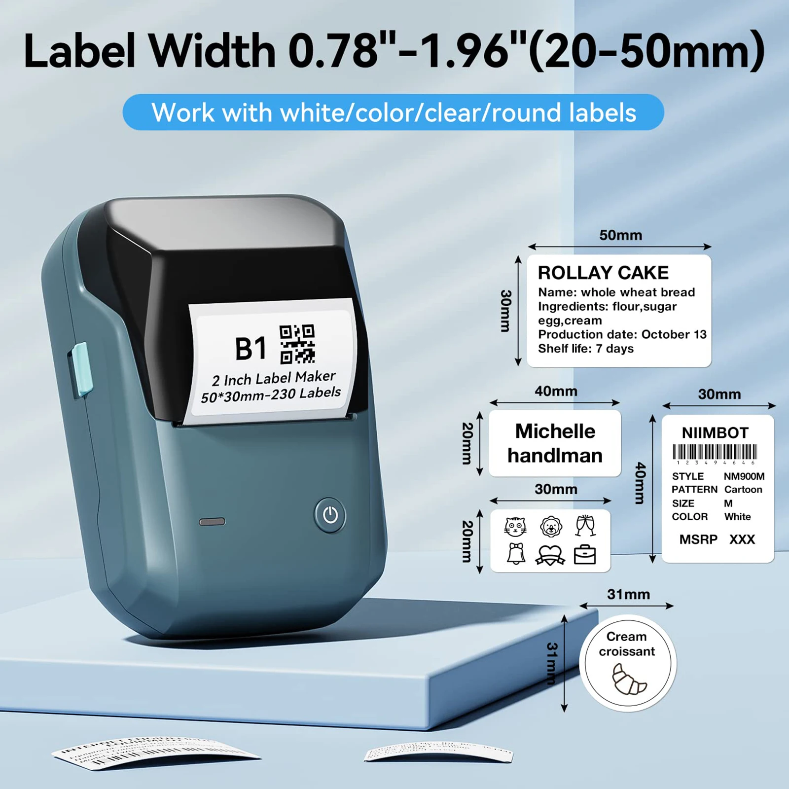 Niimbot Thermal Label Printer, Bluetooth, Portátil, Etiqueta de bolso, auto-adesivo, Fabricante, B1, b21