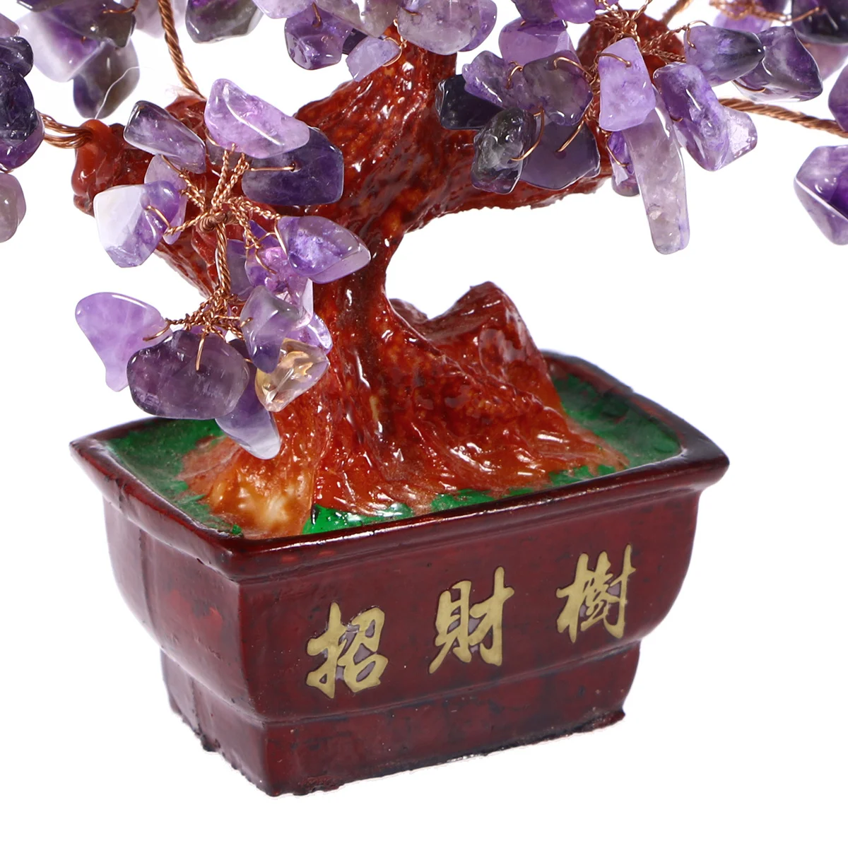 Natural Crystal Potted Plants Purple Artificial Flowers Arrangement Elegant Indoor Decor Feng Shui Wealth Ornament
