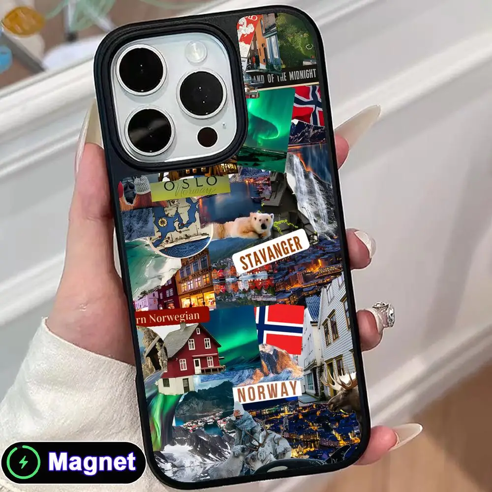 

Norway Flag Matte Surface Magsafe Mobile Phone Case for iPhone 17 16 15 14 13 12 11 Air Pro Max Plus Colorful Cover