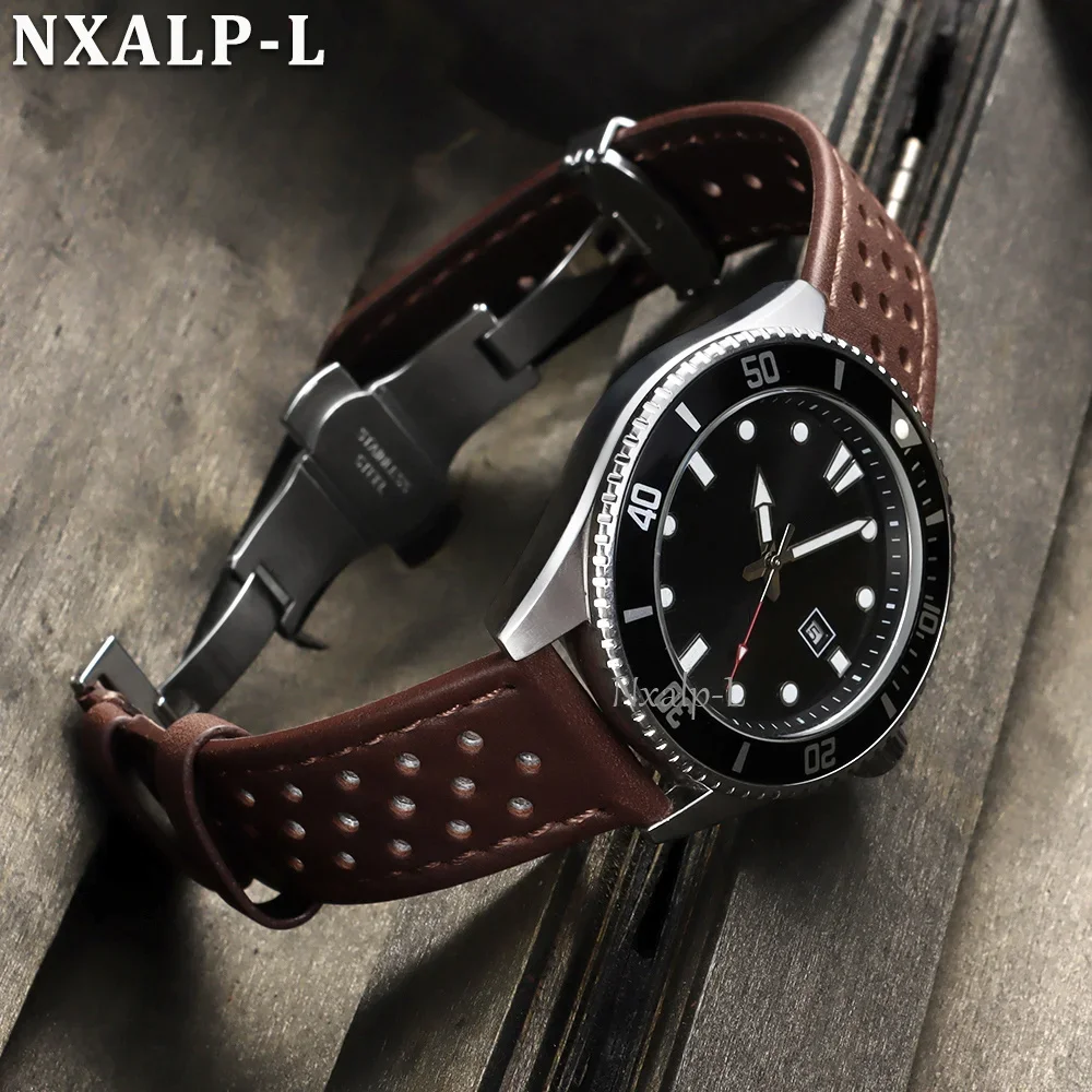 Butterfly Clasp Cowhide Watch Strap Oil Wax&Matte Leather Wristband 18mm 20mm 22mm for Huawei Watch Gt5/4/3 Universal Bracelet