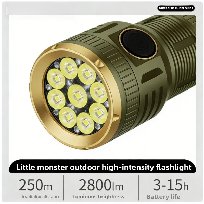 High-Power Laser Cannon LED Flashlight Type-C Rechargeable Zoomable Long-Range Handheld Searchlight for Outdoor Use