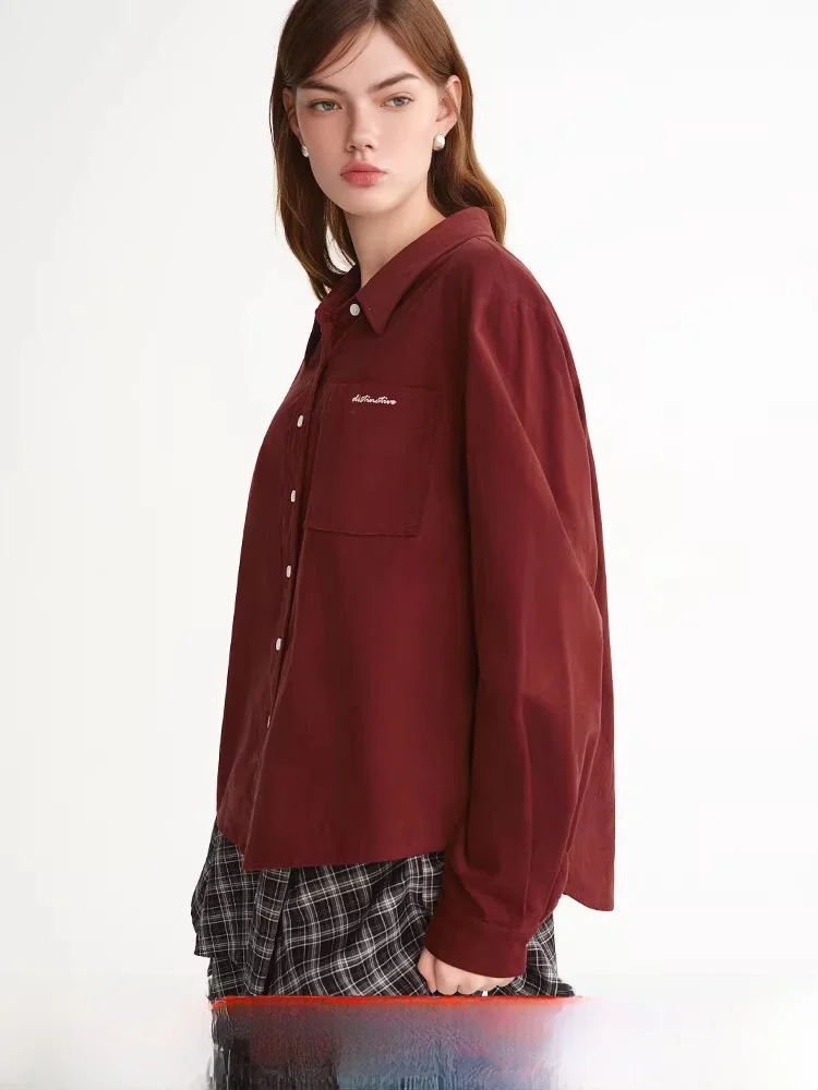 

Retro Red Velvet irt Women's Loose Fit Long Sve Cotton Thermal irt Vintage Sle Embroidered Button up Casual irt