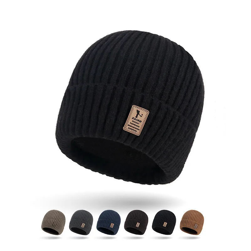Solid Color Casual Fleece-Lined Thickened Warm Knit Hat for 