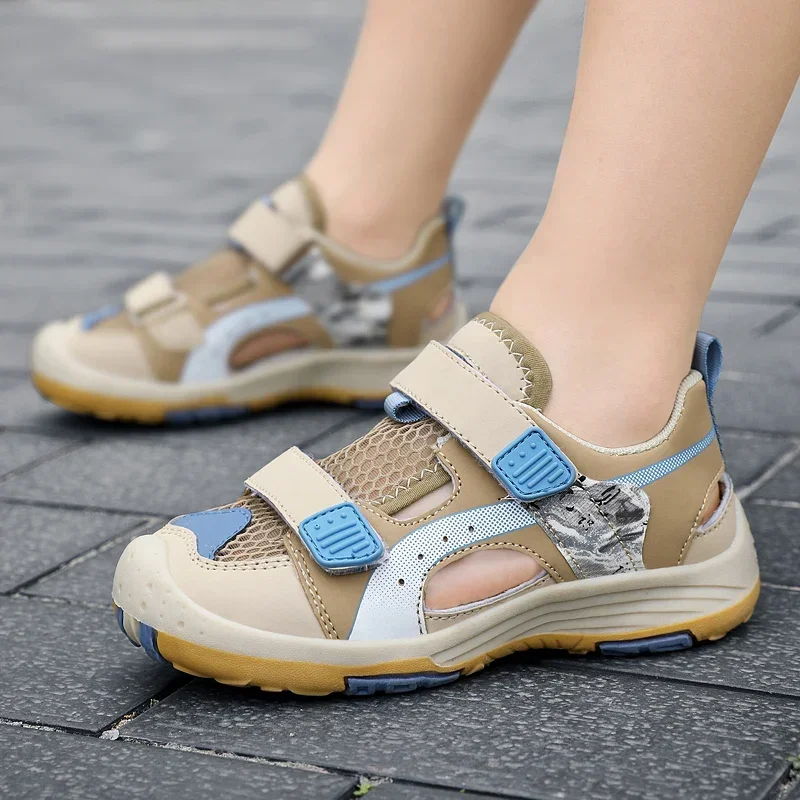 

2024 New Summer Boy Beach Sandals Children's Shoes Kids Canvas Rain Flats Children Boys Sandals Sport Leather Cut-outs Child