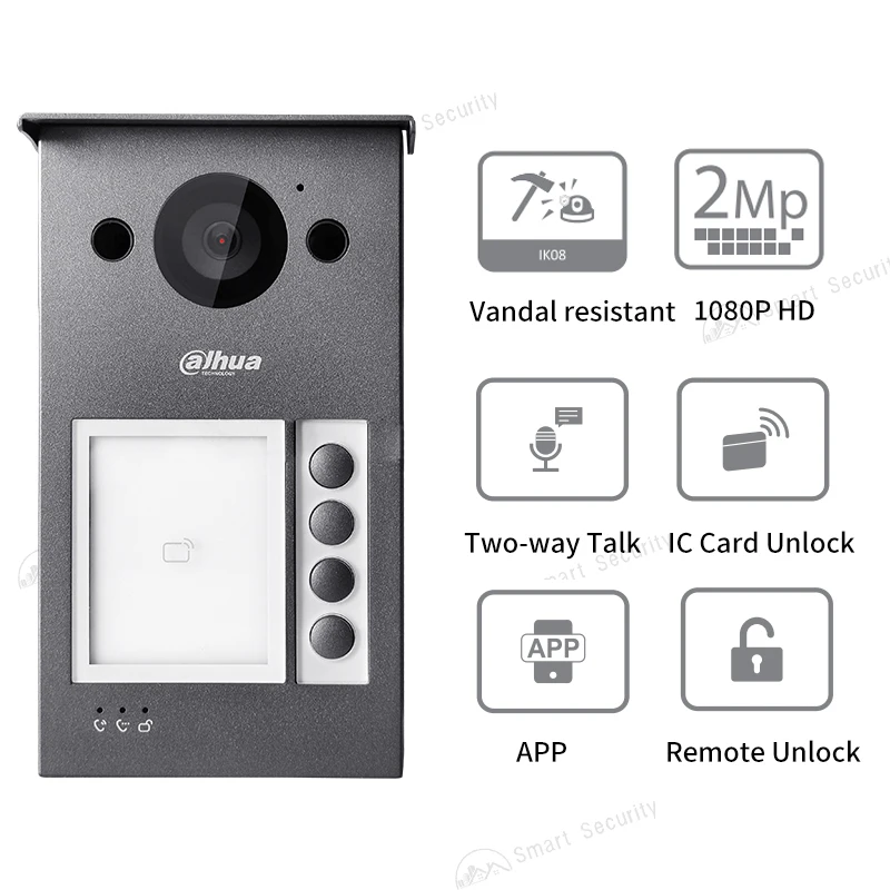 Dahua 2MP Wifi Video Intercom Full Metal PoE Camera Doorbell IC Card Unlock With Rain Cover VTH5341G-W VTO3311Q-WP Doorbell Kit