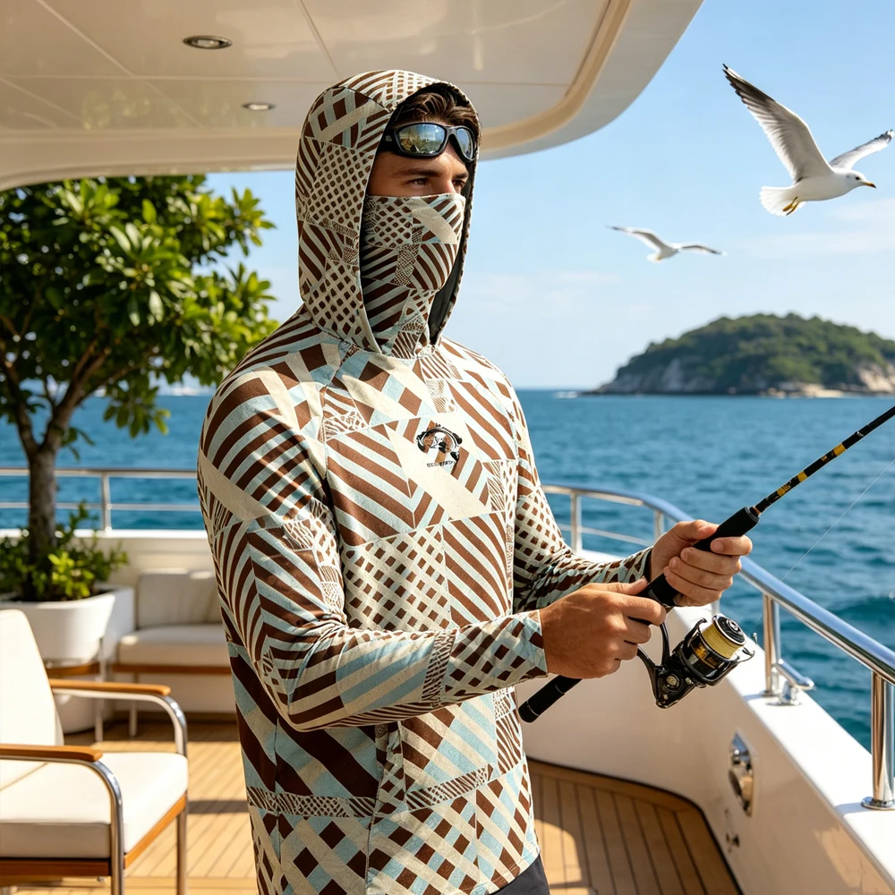 

Men Fishing Hoodies Long Sleeve UV Hoodie with Face Mask Fishing Wear UPF50+ Clothing Top Wear Shirt for Fishing Hiking Running