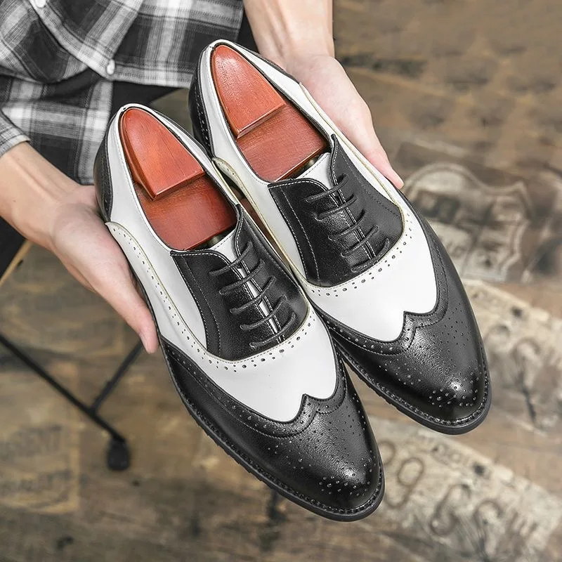

Men's Dress Shoes Classic Carved Block Leather Shoes Retro Business Shoe Lace Up Oxford Shoe Brand Casual Leather Shoe Men Shoes