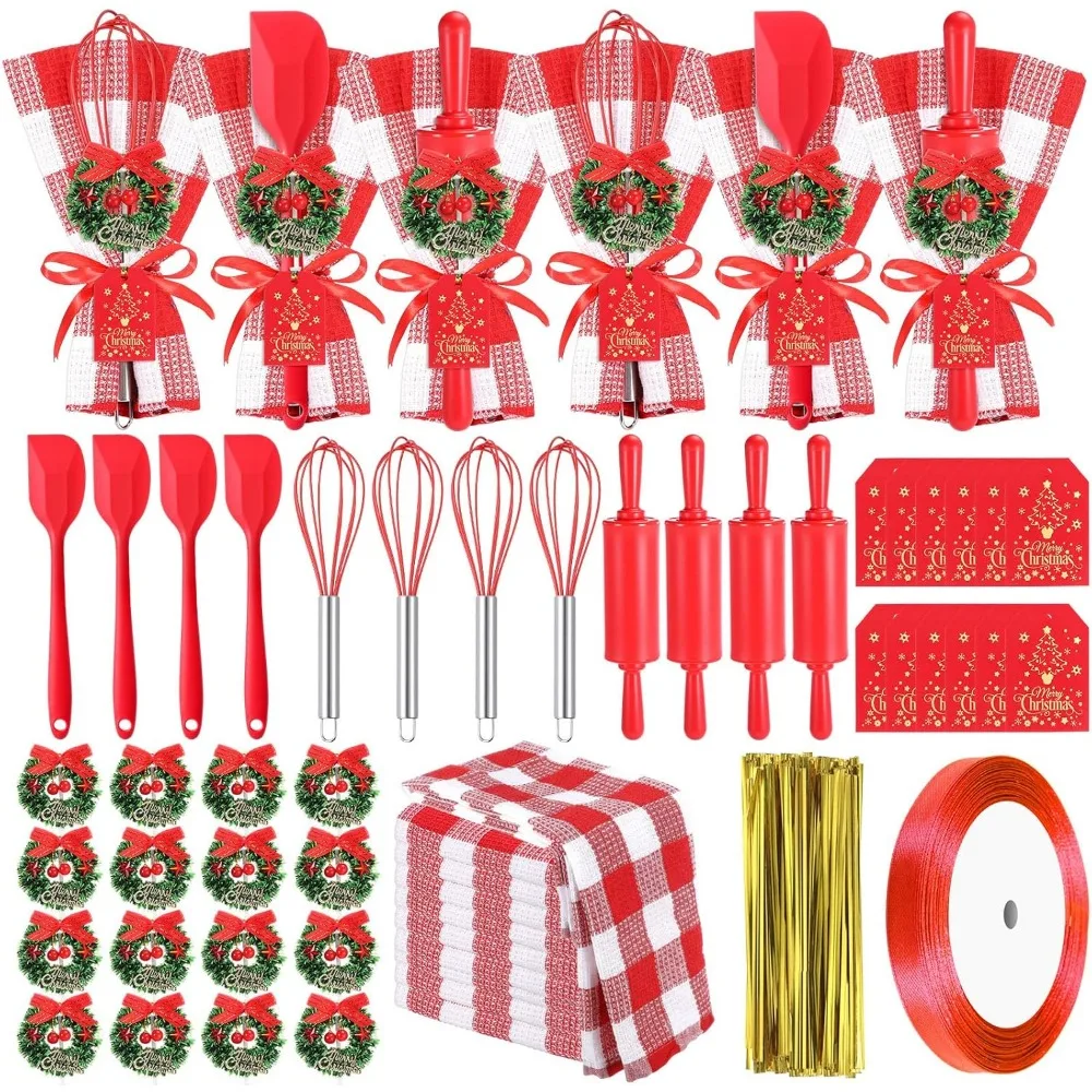 

Рождественский набор кухонной утвари: 12 предметов с венчиком, силиконовой лопаткой, полотенцем для вафель, рождественским венком, скалка и карточкой.