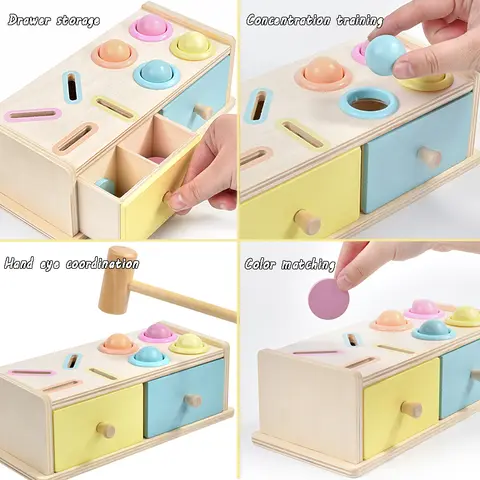 Baby trä permanent låda Montessori sensorisk leksak färg form sortering myntbössa boll droppe finmotorik församling pedagogisk leksak 8 best sales Montessorileksaker Dropship - №2