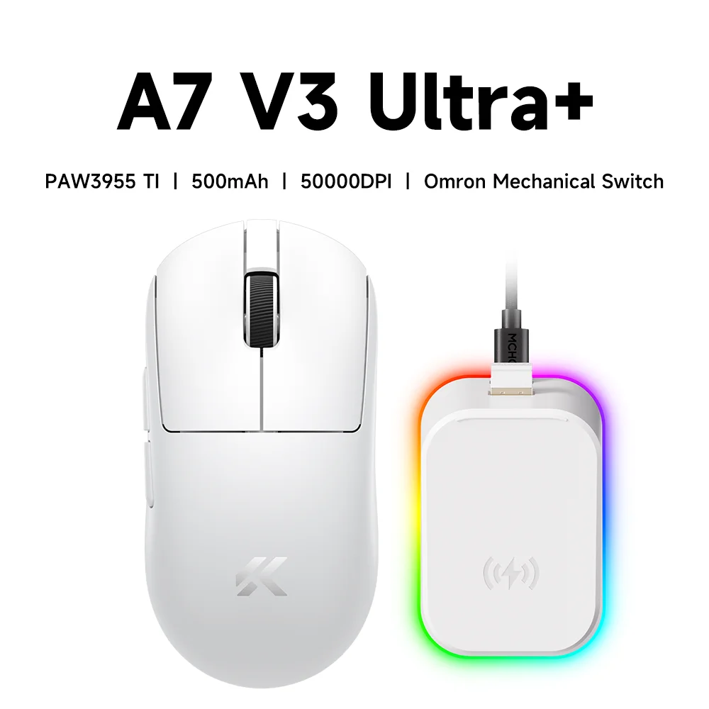MCHOSE A7 V3 Lichtgewicht draadloze gamingmuis met dubbele 8.000Hz polling rate PAW3955 TI Gaming Esports kantoormuis