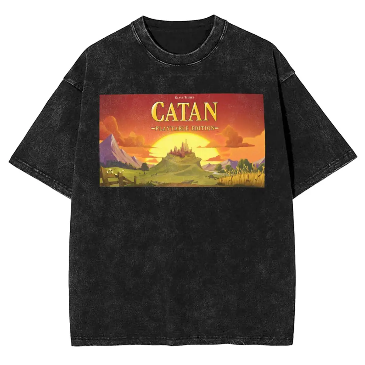 Board Games C-Catan Oversized Washed T-Shirt Cotton T-Shirts Fashion Tshirt for Men Beach Y2K Fun Casual Tees