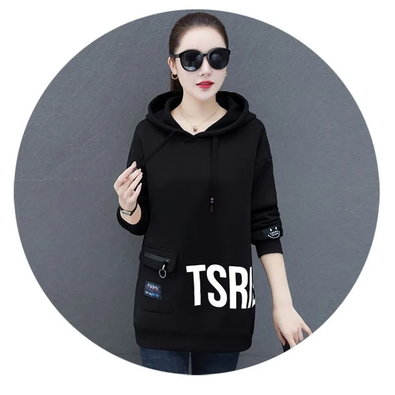 Velvet Thickened Hooded Sweatshirt Women's Base Layer Winter 2025 New Loose Mid-length Jacket