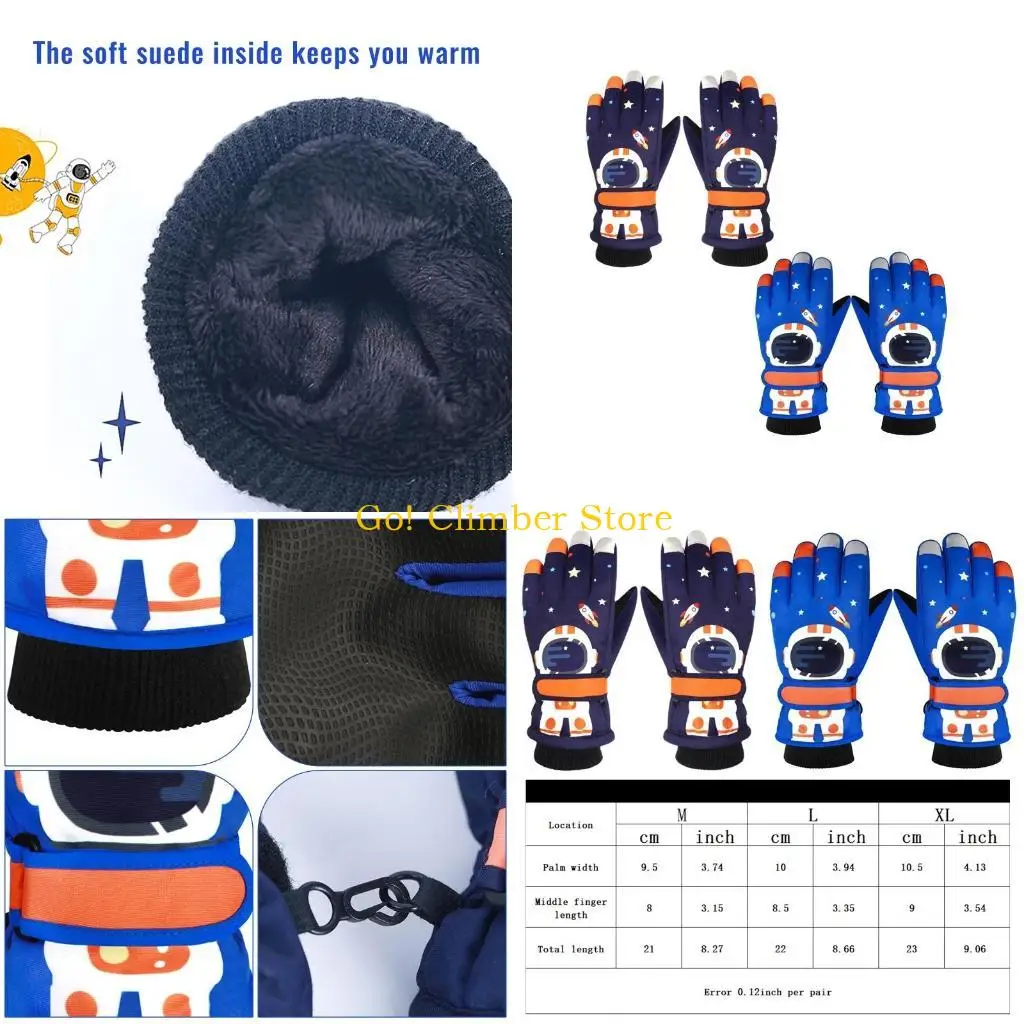 

Q84C Kids Snow Gloves теплые водонепроницаемые варежки мультфильм принт космонавта для девочек для мальчиков