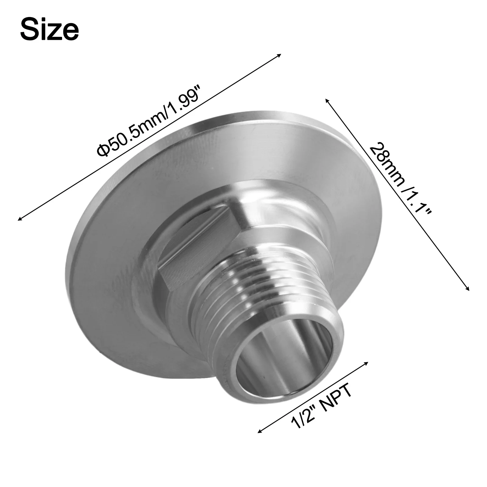 1pc 1.5in TC Tri Clamps Adaptor Stainless Steel Tri-Clover Fittings NPT 1/2