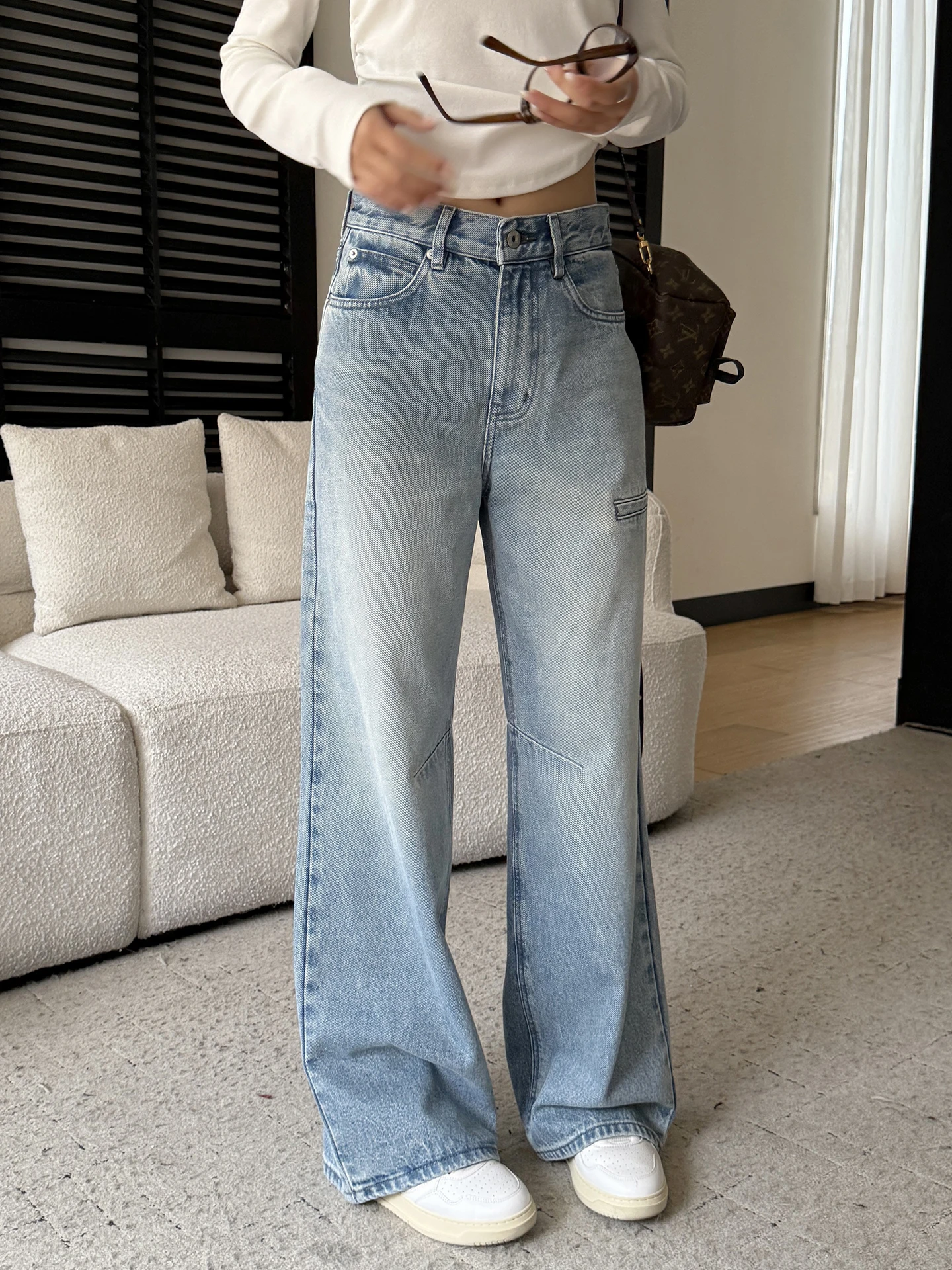 

Faionable Boyfriend Sle Light Colored No Stretch Wide Leg Denim Jeans Women's Spring New Straight Cut Loose Long Pants