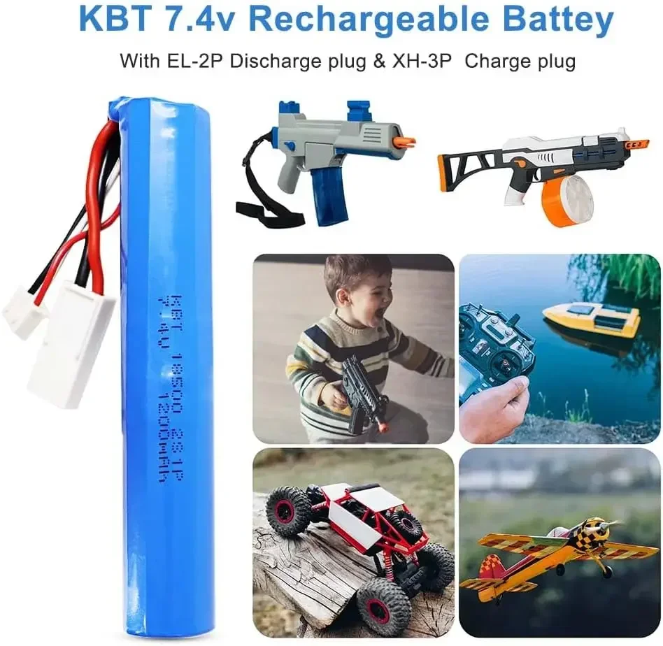 7,4 V 1200 mAh 18500 Akumulator litowo-jonowy EL-2P z ładowarką do Gel Blaster SRB 1200 PX9300 PX9304 1/18 Skala RC Car Boat Trucks