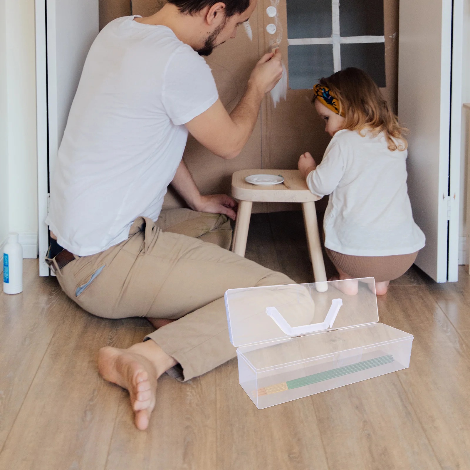 2Pcs Calligraphy Tool Box Transparent Plastic Storage Case Compact Portable Painting Tool Organizer Storage Box Art Supplies