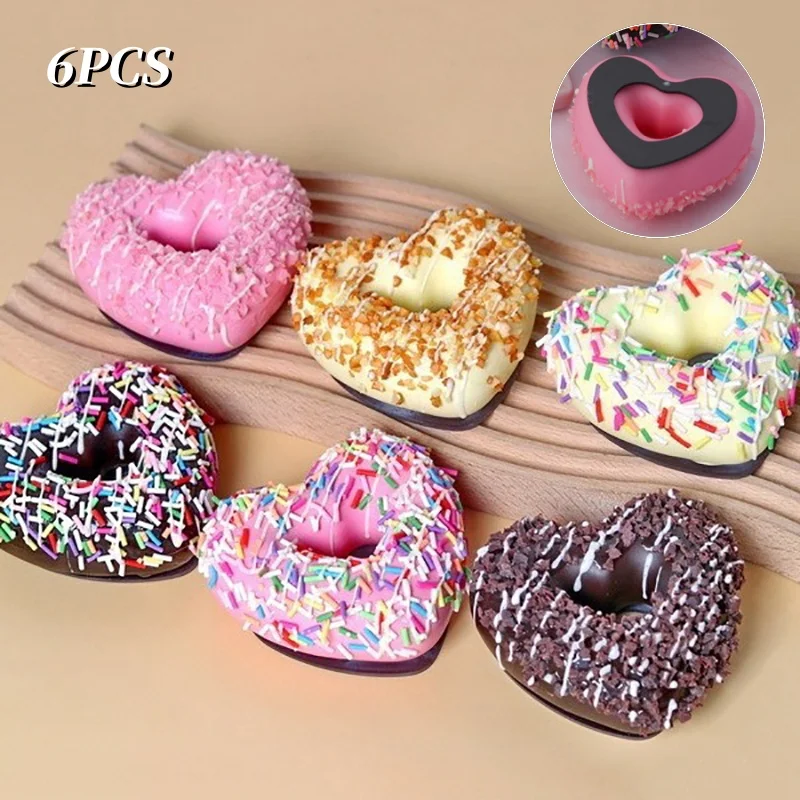 6 Teile/satz 3D Herz Donuts Kühlschrank Magnete Sets Simulation Lebensmittel Kühlschrank Magnetische Aufkleber Wohnkultur Büro Nachricht Küche