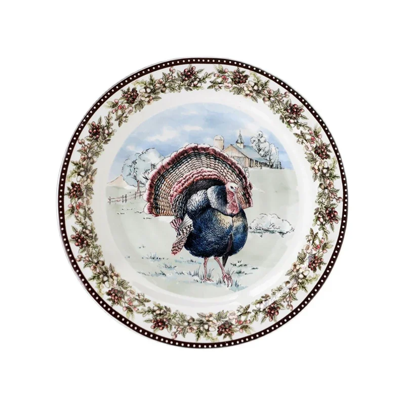 American Style Turkey Color Painting Ceramic Plate Creativity Dinning Room Decoration Spaghetti Diner Plate Western Tableware