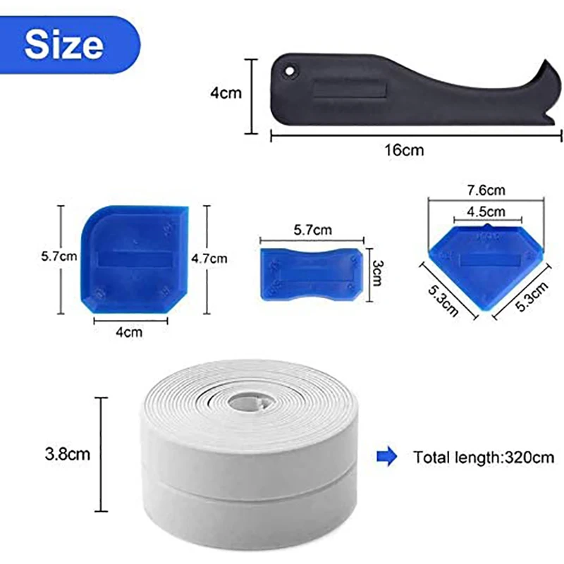 Silicone Sealant Remover and Bath Sealant Strip 6 Pack,Sealant Finishing Tools,Roll Self Adhesive White Silicone Seal