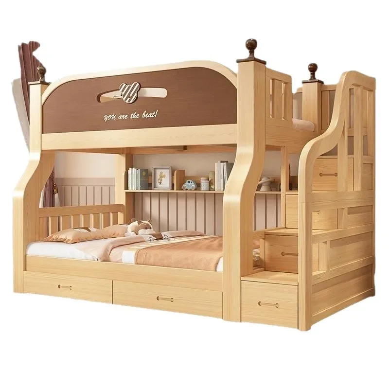 أسرة علوية وسفلية، أسرة بطابقين، متعددة الوظائف، جميعها من الخشب الصلب، بطابقين مرتفع ومنخفض