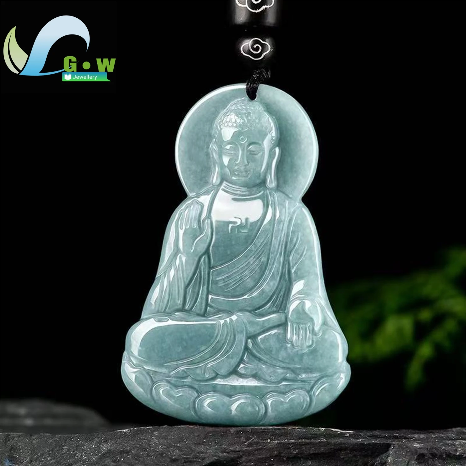 Natural Grade A Jadeite Blue Water Ice Amitabha Buddha Pendant High Fashion Unisex Men Women Gemstone Necklace Jewelry Gift