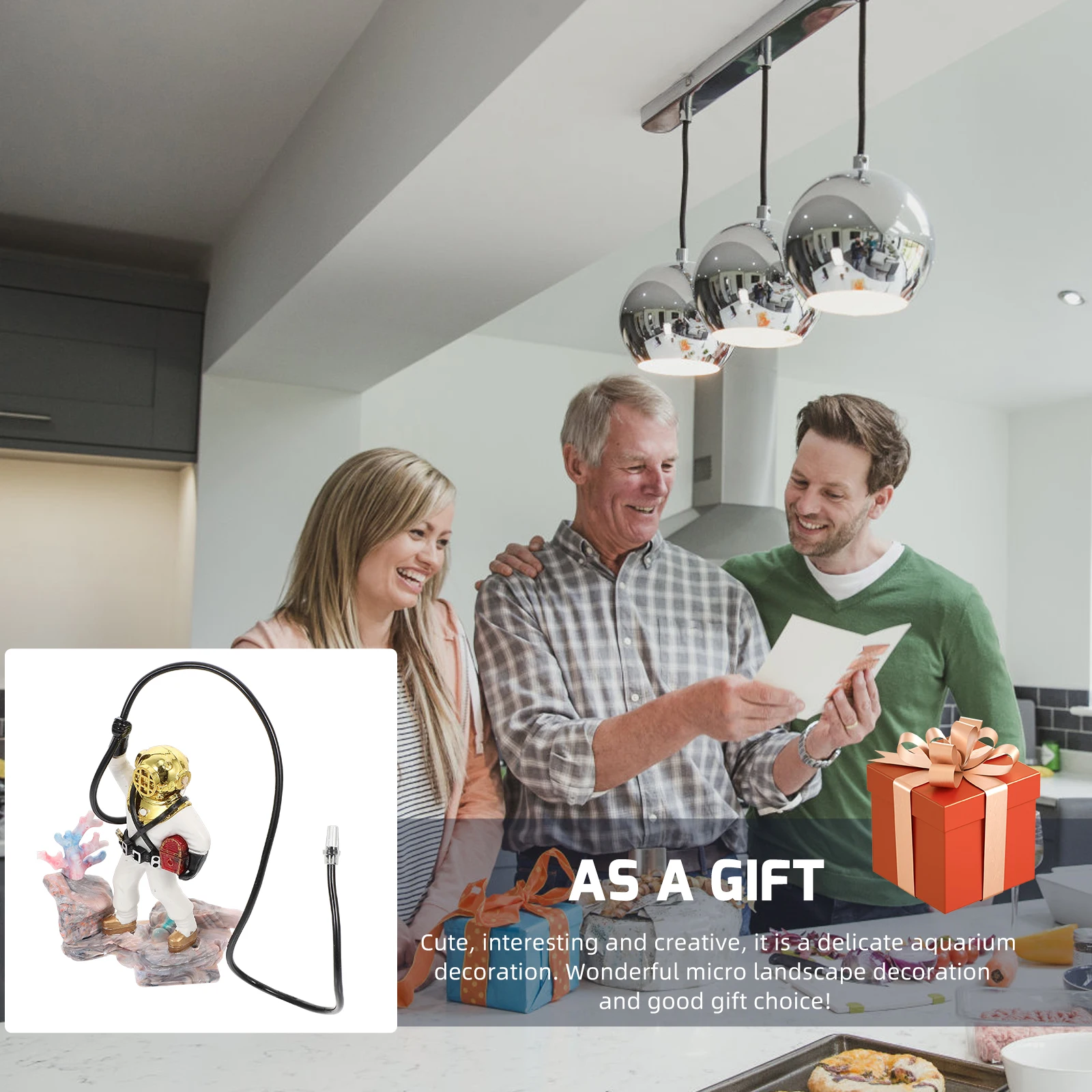 

Diver Decoration Aquarium Ornaments Light Plastic Bubbling Chest Fish Tank Adornment Treasure Seeker Figurine Realistic DIY Pet