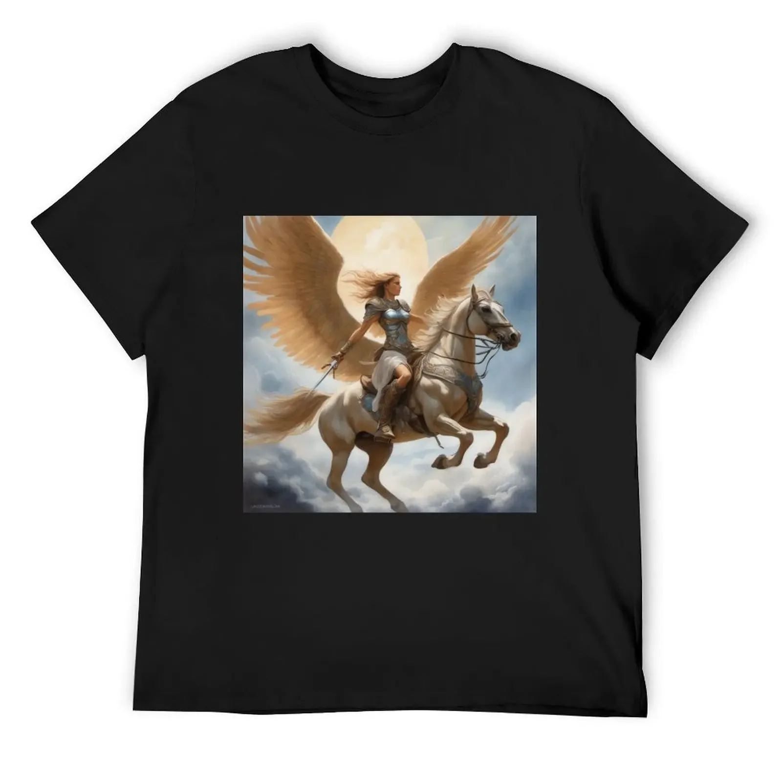 Warrior Maiden Riding her Pegasus T-Shirt aesthetic clothes sports fans t shirts for men