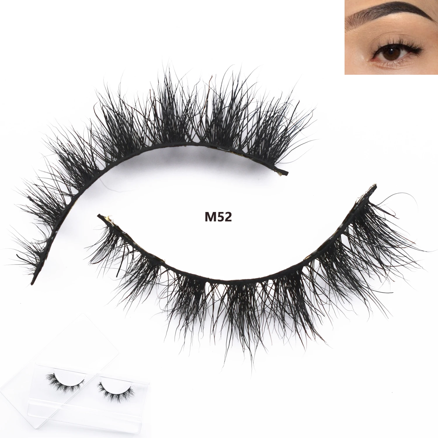 M52 False Lashes 3D Mink Eyelashes Cruelty-Free Natural Long Full Strip Lashes Soft Lengthening Curl Mink Lashes Makeup Eyelash