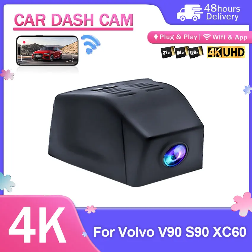 HD 4K 2160P Dash Cam Camera Car DVR Video Recorder For Volvo V90 S90 XC60 2022 2023 2024 2025 2026