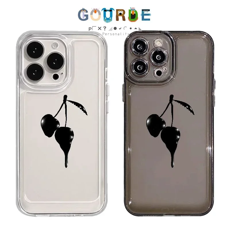 

Gourde Creative Heart Cherry Soft TPU Clear Phone Case for iPhone 16 Pro Max 11 13 14 12 XR XS Max 7 8 Plus 15 14 pro max Cover