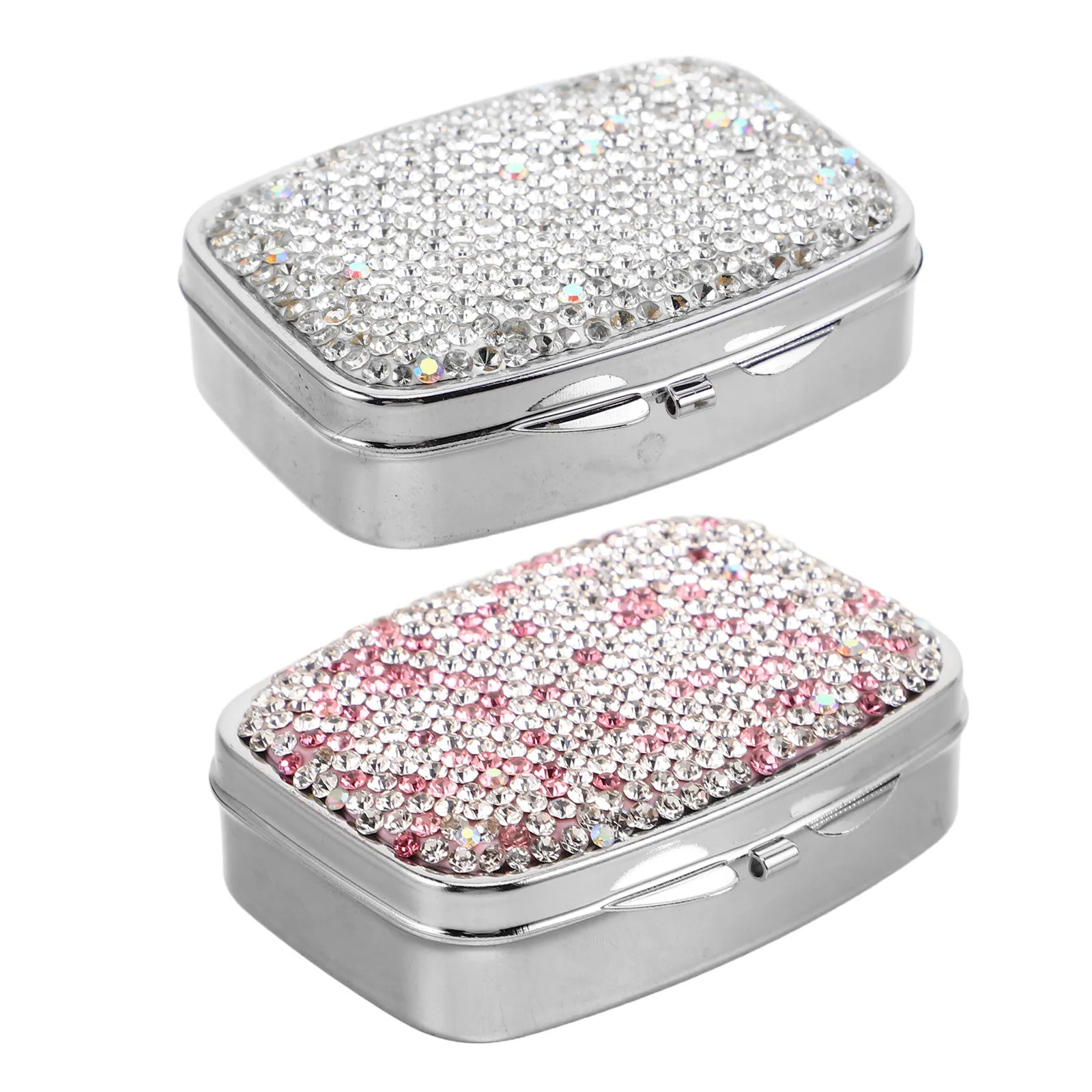 

2Pcs Mini Rhinestone Pill Organizer Elegant Bling Portable Medicine Case Purse Travel Small Pill Box Daily Use