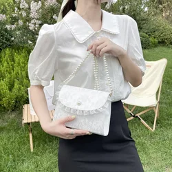 Retro Crossbody Bags for Women Cute Clutch Purse Chain Shoulder Bag Lace Butterfly Pearl Handbags Messenger Bolso Vintage 2023