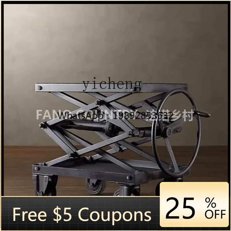 

A1Industrial Style Loft Iron Retro Coffee Table Solid Wood Living Room Sofa Side Table Adjustable Mobile Display Table