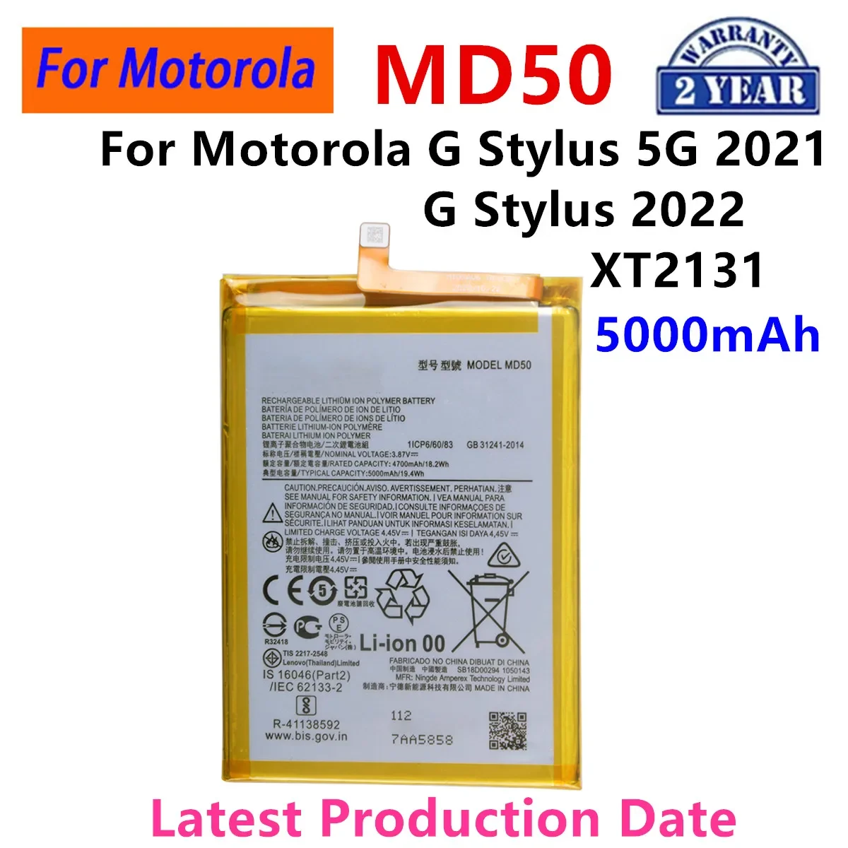 

100% Original MD50 5000mAh Battery For Motorola MOTO G Stylus 5G 2021/XT2131/G Stylus 2022 Phone Batteries