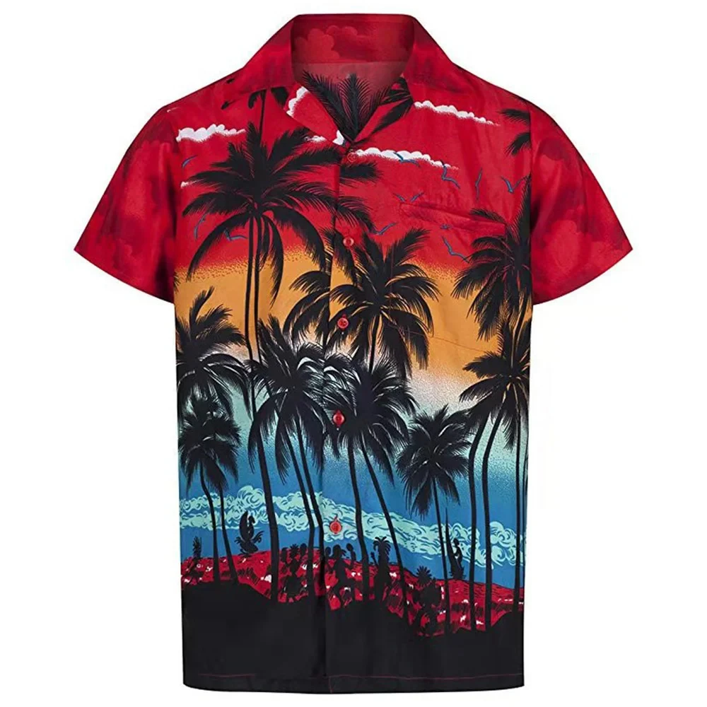 Unisex Hawaiian Palm Trees 3D Print Men Shirt Man/Women Casual Fashion Short Sleeves Shirts Lapel Button Tops Oversized Clothing