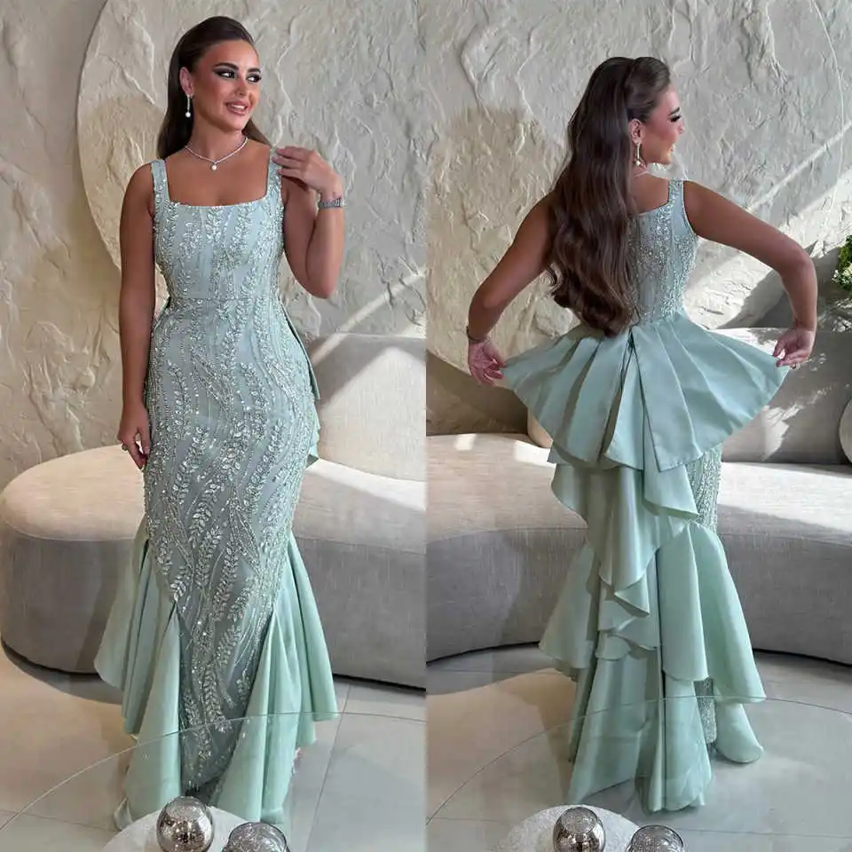 

Роскошные вечерние платья для женщин, платье без рукавов с квадратным воротником и блестками, аппликации для выпускного вечера, платье со шлейфом по индивидуальному заказу