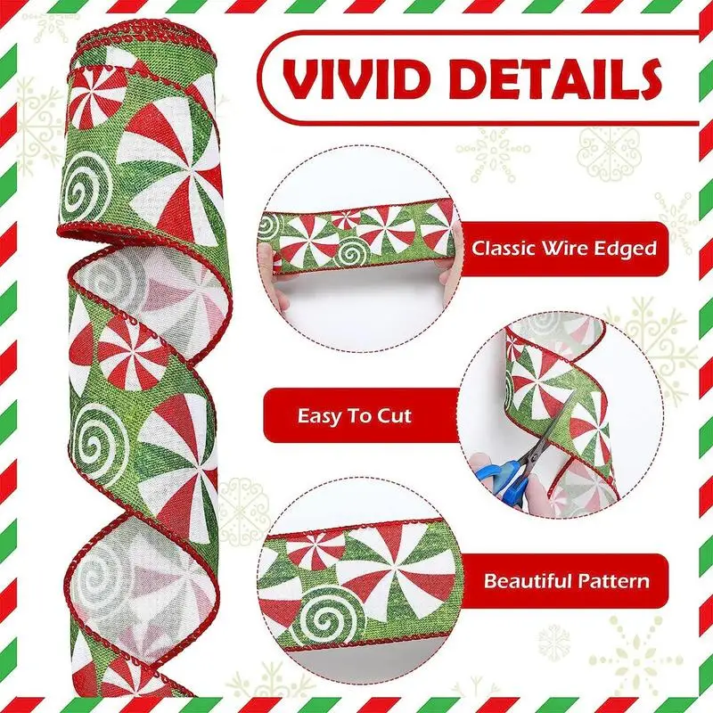 Wired Christmas Ribbon 1 Roll Of Candy Christmas Ribbon 5 Yards Christmas Ribbon For Crafts Decorative Wired Ribbon Wedding Gift