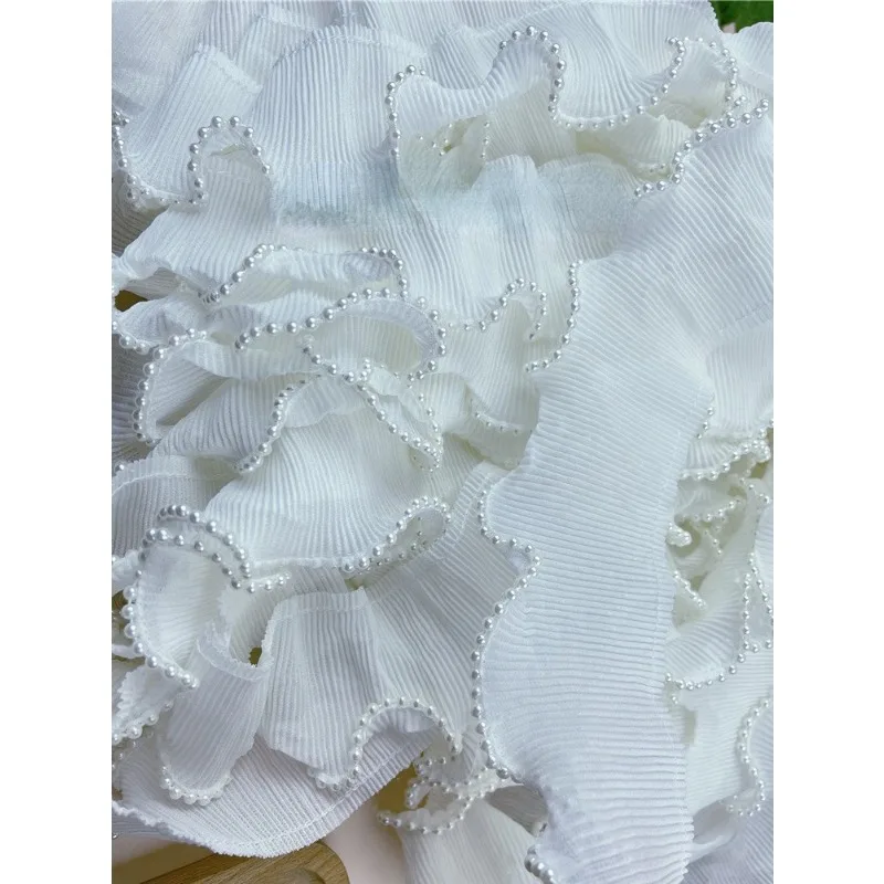 Chiffon Pleated Lace Trims, Ribbon Fabric Applique, Fold Ruffle Dresses, DIY Sewing Supplies, Craft, 2Yards, Off White