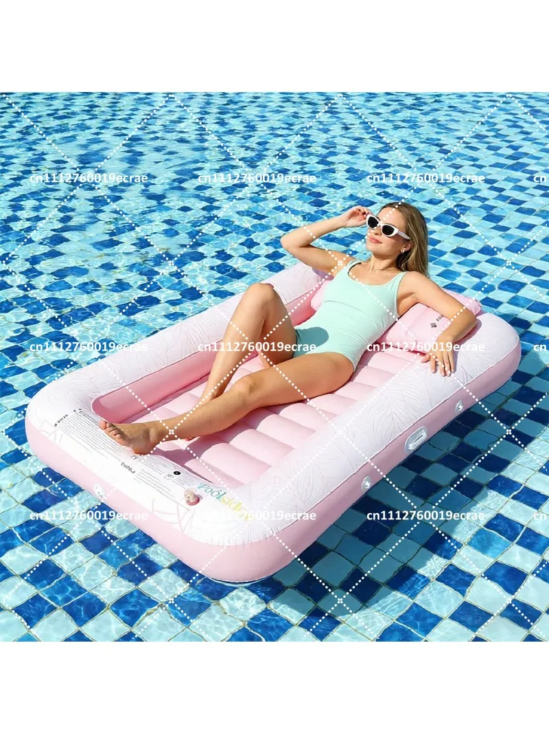 Adult Inflatable Pool Lounge Chair with Backrest, Pillow, and Cup Holder for Water Play, Tanning, and Relaxation