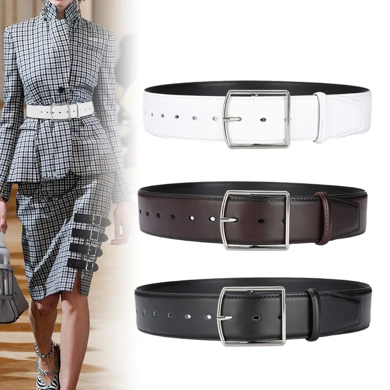 Brand Wide Cowhide Belts For Women Plain Genuine leather White Purple Blue Casual Female Autumn Dress Cowskin Belt Decoration