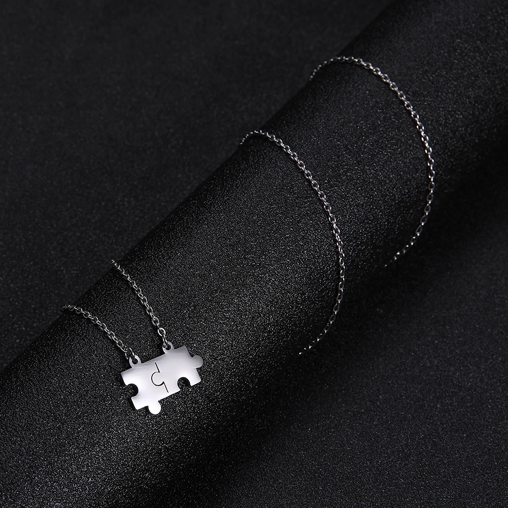 Teamer Stainless Steel Necklace For Women Lovers Gold Color 2024 Fashion Puzzle Pendant Necklaces Jewelry Couple Birthday Gifts