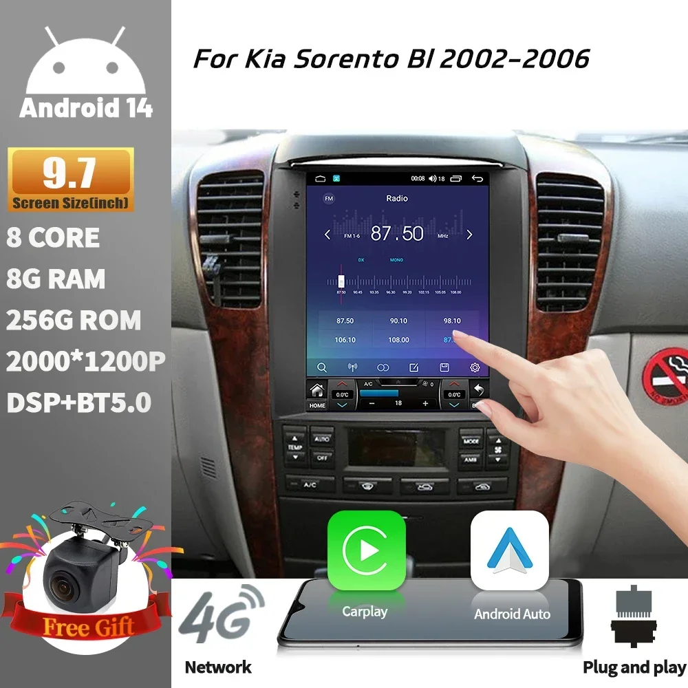 9.7inch For Kia Sorento Bl 2002-2006 Wireless Bluetooth CarPlay Android Auto Car Radio Multimedia Player GPS Touch Screen Stereo