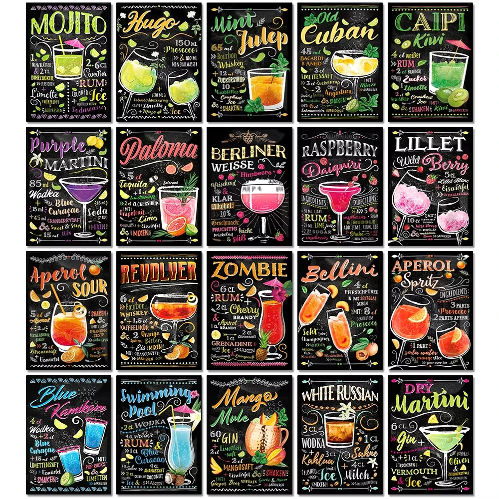 Dekor Cocktail Diamant-Malerei Vintage Poster Wandkunst Dekoration für Bar Club DIY Diamant-Mosaik-Set Neues Produkt