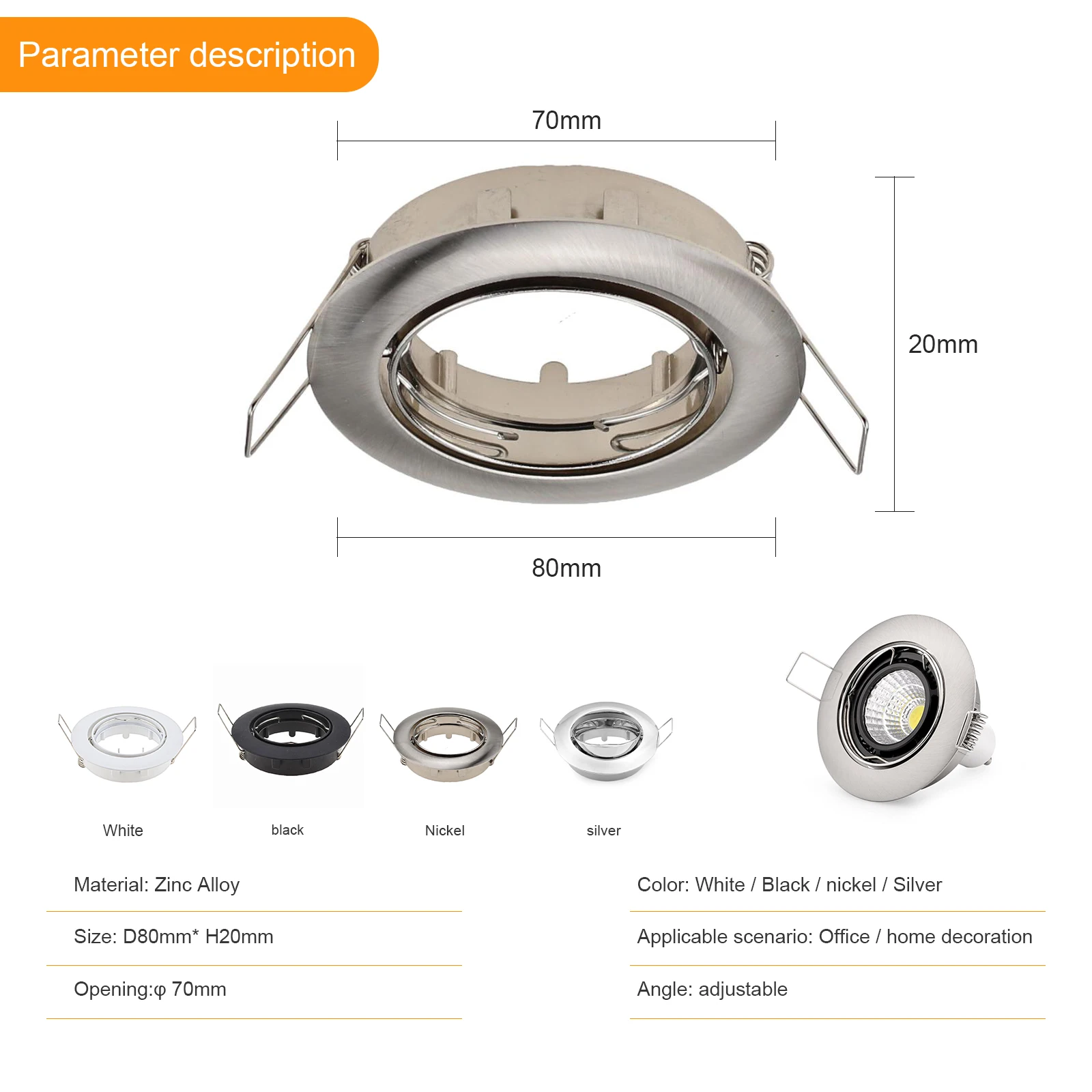 4pcs Round LED Ceiling Light Mounted Holder Adjustable GU10/MR16 Recessed Downlight Fixtures Ceiling Light Fittings